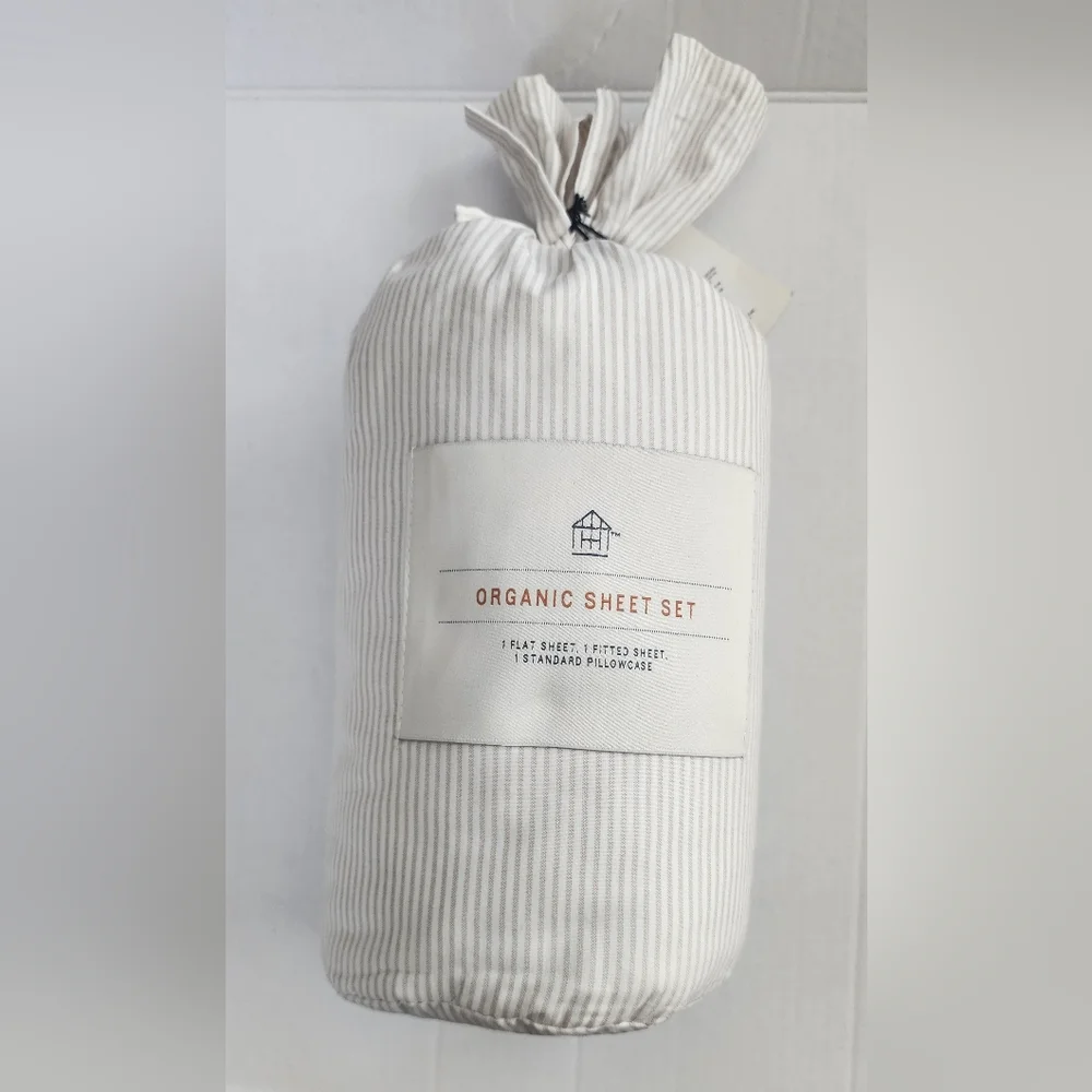 Hearth & Hand with Magnolia Organic Sheet Set mini strip Taupe twin
